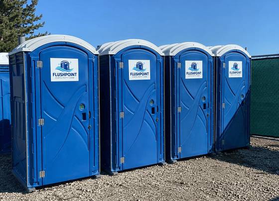 Portable toilets on a San Francisco, CA construction site