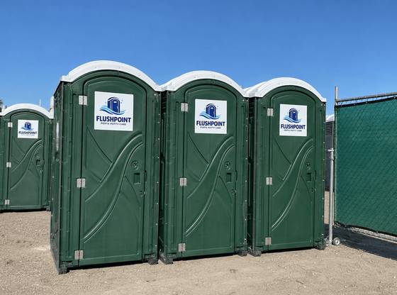 Portable toilets kept on a servicing schedule at a San Francisco, CA site